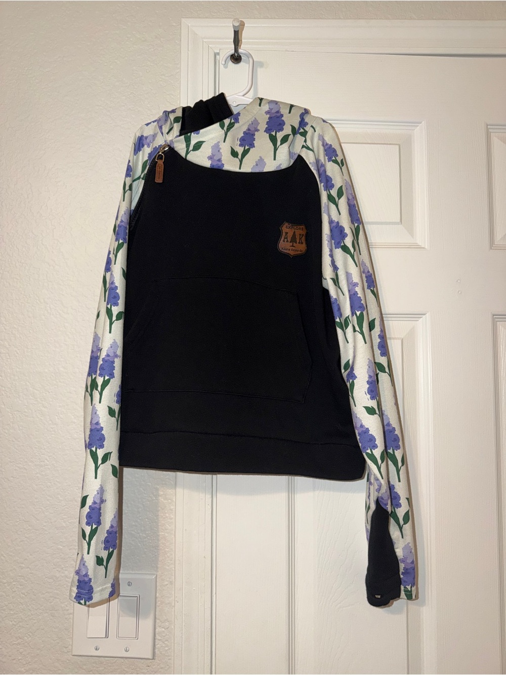 Alaska Chicks Floral Sleeve Black Pullover Hoodie